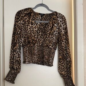 Express Animal Print Smocked Blouse